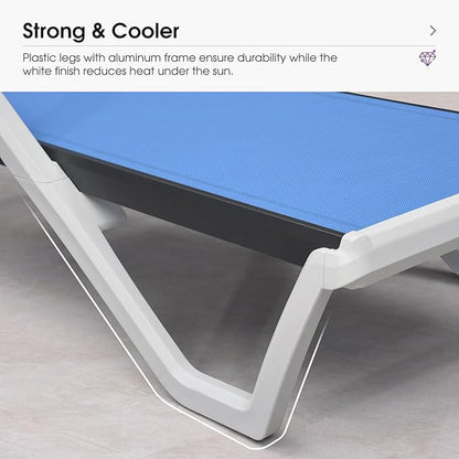 PURPLE LEAF Patio Chaise Lounge Set of 2 Plastic Pool Outdoor Lounge Chair with Armrest Stackable Poolside Tanning Chairs for Beach Deck Yard Sunbathing, Royal Blue