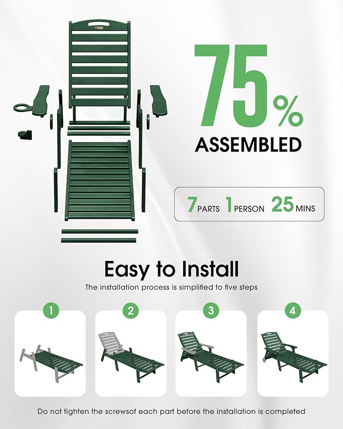 Chaise Lounge Outdoor, Lounge Chair Outdoor with Wood Texture, Adjustable 5-Position Backrest - Photo 7