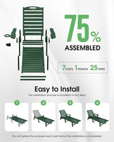 Chaise Lounge Outdoor, Lounge Chair Outdoor with Wood Texture, Adjustable 5-Position Backrest - Photo 7