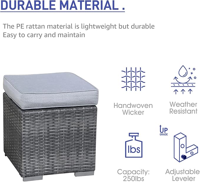 Patiorama 2 Pieces Assembled Outdoor Patio Ottoman - Photo 6