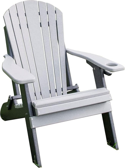 Furniture Barn USA Poly Folding Adirondack Chair with Smart Phone Holder, Light Gray and Gray