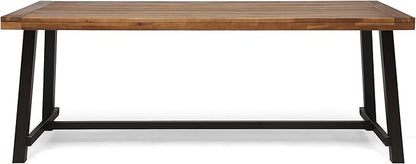 Great Deal Furniture Beau Outdoor Eight Seater Wooden Dining Table, Teak and Rustic Metal Finish