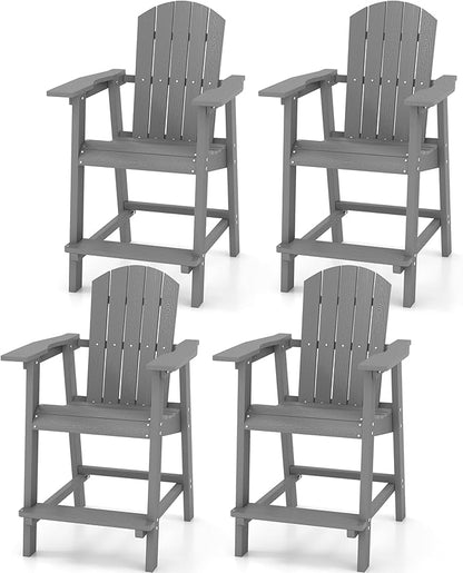 YITAHOME Tall Adirondack Chair Set of 4, Poly Bar Height Balcony Seating, HIPS High Back Outdoor Chairs, Bar Stools Lifeguard Chair for Balcony Deck Pool Patio, Grey