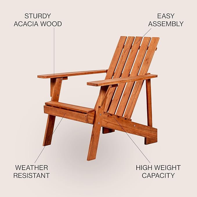 JONATHAN Y PAT1001A Irving Outdoor Patio Modern Acacia Wood Adirondack Chair for Garden, Lawn, Backyard, Pool, Deck, Beach, Firepit, Light Brown