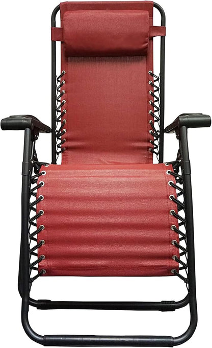 Caravan Sports Zero Gravity Outdoor Portable Folding Camping Lawn Deck Patio Pool Recliner Lounge Chair for Adults, Adjustable Headrest, Burgundy