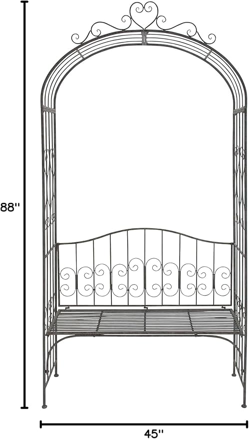 Deco 79 41394 Metal Garden Arch with Bench, 45 by 88-Inch