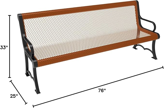 COATEDOUTDOORFURNITURE Heavy-Duty Outdoor Bench Thermoplastic Coated, Expanded Metal, Commercial-Grade Garden Bench, Made in America (Portable with Back, 6 Ft, Textured Copper)