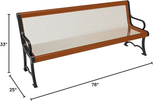 COATEDOUTDOORFURNITURE Heavy-Duty Outdoor Bench Thermoplastic Coated, Expanded Metal, Commercial-Grade Garden Bench, Made in America (Portable with Back, 6 Ft, Textured Copper)