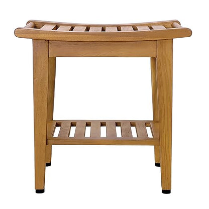Kasa Solid Teak Indoor Outdoor Shower/Bath/Spa Stool Bench with Bottom Shelf, Fully Assembled, DB-916