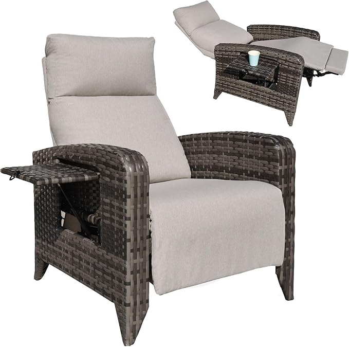 Upgraded Outdoor Recliner Chair, Reclining Patio Chairs with Adjustable Back up to 150°Lay Flat and Extended Footrest - Photo 1