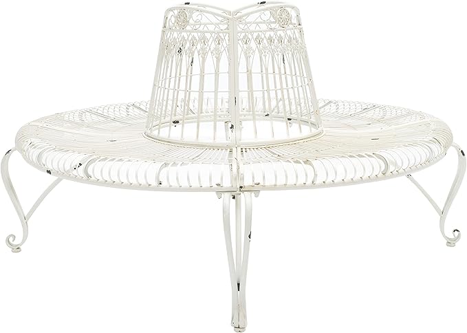 Safavieh PAT5019B Outdoor Collection Ally Darling Antique White Wrought Iron 60-inch Round Tree Bench