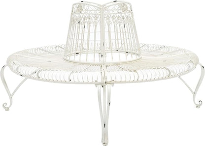 Safavieh PAT5019B Outdoor Collection Ally Darling Antique White Wrought Iron 60-inch Round Tree Bench