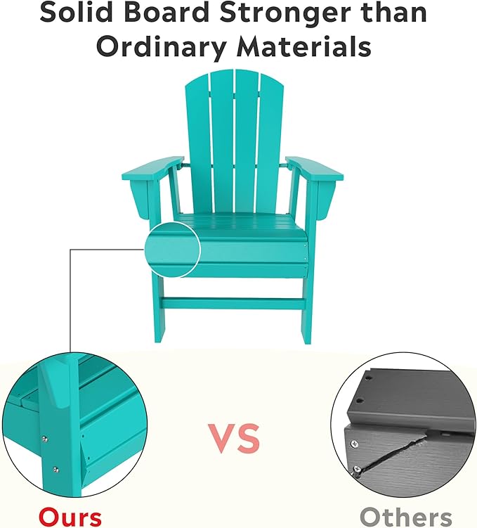 Costaelm Outdoor Fire Pit Chair, Patio hdpe Balcony Pool Adirondack Chair, Modern Front Porch Backyard Chair, Garden Resin Lounge Chair for Outside, Turquoise