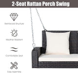Tangkula 2-Person Wicker Porch Swing, Patiojoy Outdoor Rattan Hanging Swing Bench W/ 2 Back Cushions & 1 Seat Cushion - Photo 6