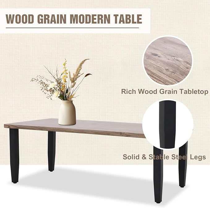 Modern Outdoor Coffee Table for Patio with Wood Grain Top, Stylish Patio Rectangle Table for Deck, Porch, Deck - Photo 3