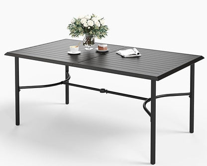 67" Patio Dining Table for 6,Large Rectangle Patio Table with Umbrella Hole,E-Coating and Powder Coating Steel Frame Metal Outdoor Patio Table for Garden Backyard Lawn Yard