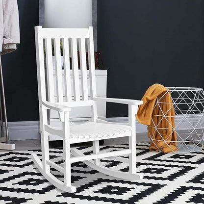 LDAILY Moccha Outdoor Rocking Chair, Acacia Wood Frame, Porch Rocker for Garden, Lawn, Balcony, Backyard and Patio (1, White)