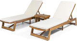 Christopher Knight Home Eugene Outdoor Acacia Wood 3 Piece Chaise Lounge Set, Teak Finish, Yellow, Cream - Photo 1