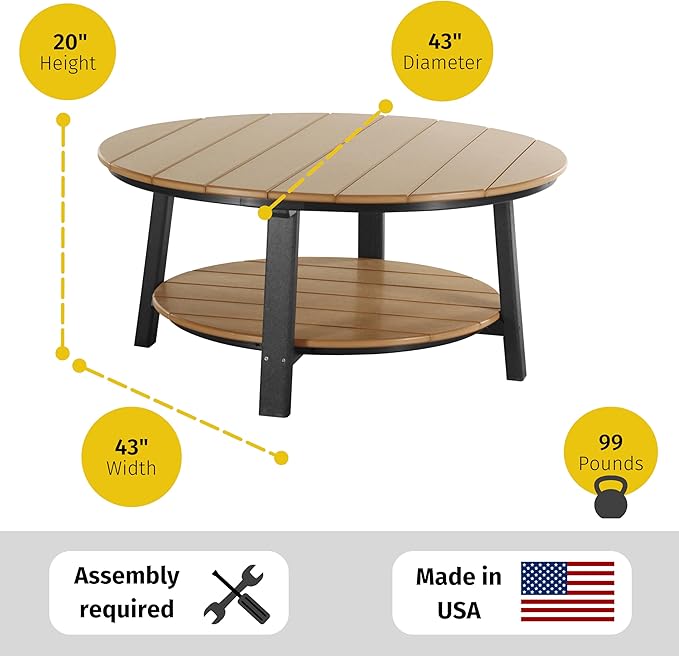 LuxCraft Deluxe Poly Round Outdoor Coffee Table, Two Tier Coffee Table - Photo 3