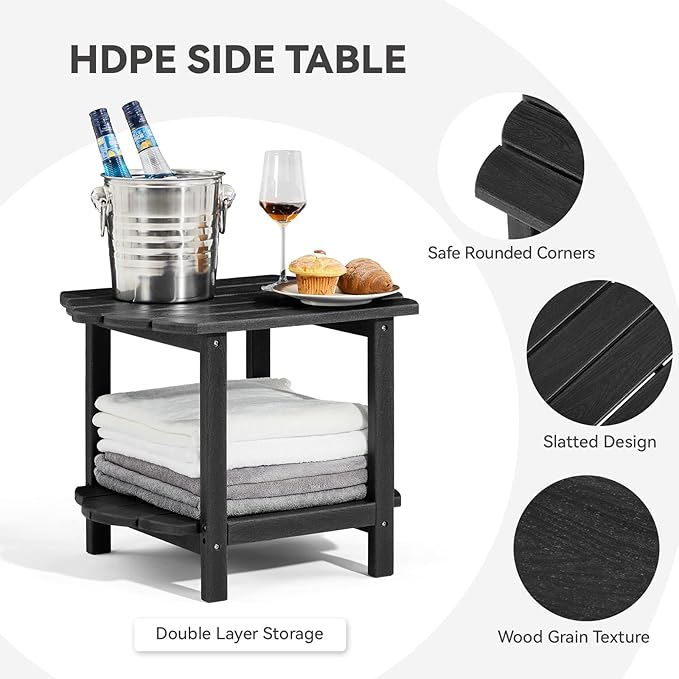 Small Outdoor Side Tables Modern 2-Tier Adirondack Table Rustic End Table HDPE Storage Shelf Industrial Corner - Photo 5