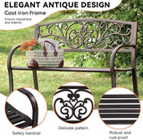 Outdoor Bench, Rust-Proof Cast Iron Park Bench, Hold 485 lbs Heavy-Duty Metal, 50" x 21" x 35", Bronze - Photo 4