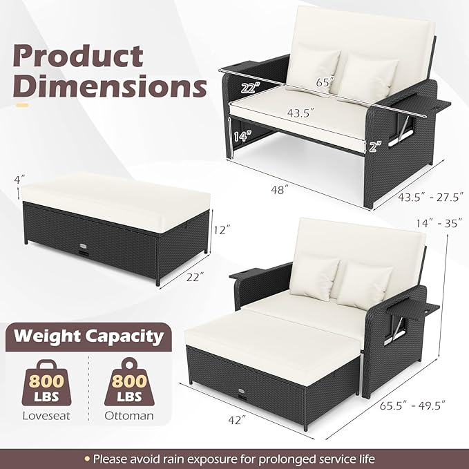 Tangkula Patio Rattan Daybed with 4-Level Adjustable Backrest - Photo 5