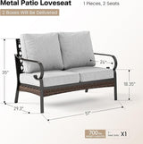 Metal Patio Furniture Loveseat with 5.75" Extra Thick Waterproof Cushion - Photo 2
