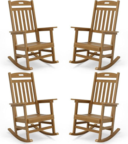 YEFU Porch Rocking Chairs Set of 4: Porch Rocking Chair, 80% Pre-Assembled Rocker, Rock smoothly for Middle-Aged and Elderly People, Imitation Teak