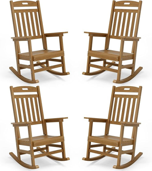 YEFU Porch Rocking Chairs Set of 4: Porch Rocking Chair, 80% Pre-Assembled Rocker, Rock smoothly for Middle-Aged and Elderly People, Imitation Teak