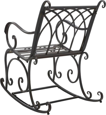 SAFAVIEH Outdoor Collection Medrano Victorian Black Rust Wrought Iron Rocking Chair