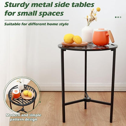 Party Zealot Set of 2 Small Round Metal Side Tables, 13-Inch Black Outdoor End Tables for Patio, Balcony, Porch or Garden – Weather-Resistant Corner Coffee Table for Small Spaces & Indoor Plant Stand