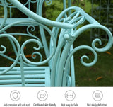 Outdoor Metal Garden Bench, Patio Seating with Backrest & Armrests for 2-3 People, Durable Yellow Bench for Balcony - Photo 6