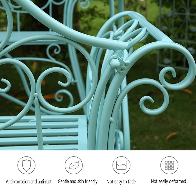 White Garden Metal Bench, Outdoor Patio Seating for 2-3, Comfortable Backrest & Armrests, Perfect for Balcony, Front Porch, and Courtyard Use
