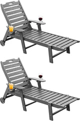 Carauci Lounge Chair Outdoor Set of 2, HDPE Chaise Lounge with Wheels - Photo 1