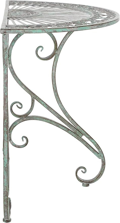 SAFAVIEH Outdoor Collection Annalist Victorian Scroll Antique Dark Green Wrought Iron Half Moon Accent Table