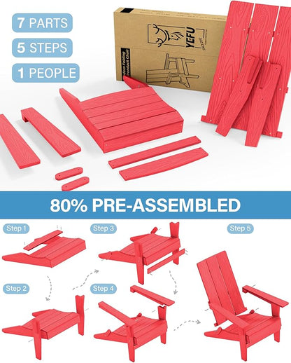 YEFU Adirondack Chairs Oversize Folding :400lb Weight Capacity - Plastic Adirondack Chairs - High Back Modern Like Wooden - All-Weather Use for Outdoor/Patio/Fire Pit/Garden/Camping - (Red)