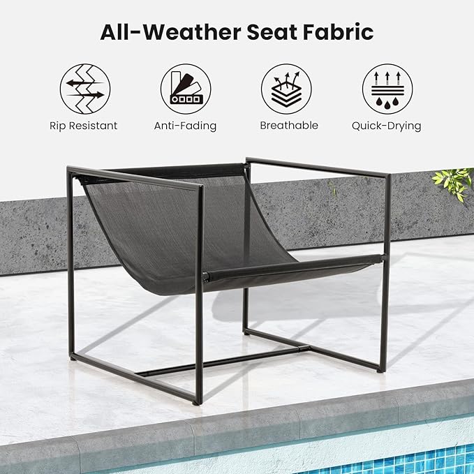 Tangkula Sling Accent Chair, Indoor Outdoor Leisure Chair with Seat & Back Cushions, Weatherproof Seat Fabric & Sturdy Metal Frame, Modern Ergonomic Lounge Chair for Living Room, Balcony (Navy)
