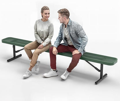 Heavy-Duty Outdoor Metal Bench, Thermoplastic-Coated, Portable, Weatherproof, Commercial-Grade for Parks, Gardens, Patios, Stores & More (8 Ft - Portable, Green)