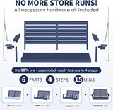 Plawdlik Porch Swings,2 Seat Patio Chair with Two Cup Holders,HDPE Waterproof Bench for Courtyard-Navy Blue - Photo 8