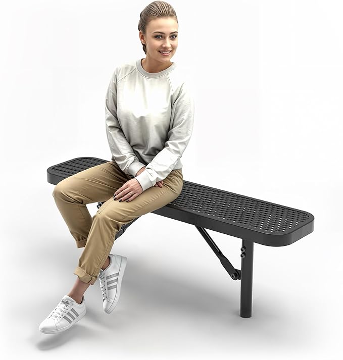 Heavy-Duty Outdoor Metal Bench, Thermoplastic-Coated, Inground, Weatherproof, Commercial-Grade for Parks, Gardens - Photo 1