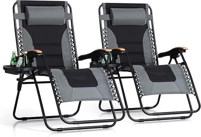 PHI VILLA XXL Oversized Padded Zero Gravity Chair Set of 2, Foldable Patio Recliner - Photo 1