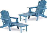 SoliWood Set of 2 Oversized Outdoor Wooden Folding Adirondack Chair with Retractable Ottoman - Photo 1