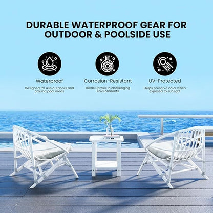2-Tier Outdoor Side Table, 16" Adirondack Small Side Table All Weather Resistant, Patio End for Outside or Indoor, Patio, Yard, Pool, Porch, Garden, White