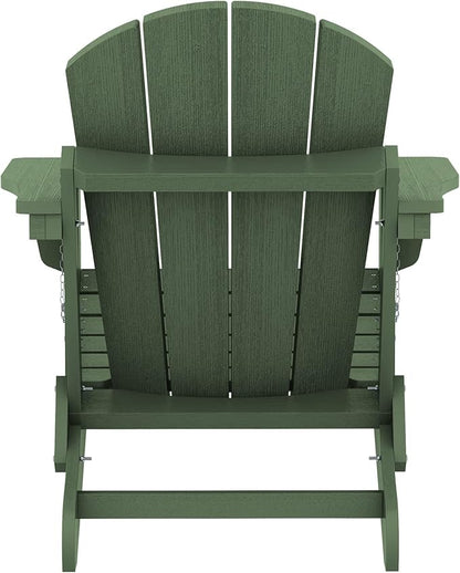 SERWALL Folding Adirondack Chair Set of 8, Weather Resistant Patio Chair with Cup Holder for Patio Garden Outdoors Fire Pit- Army