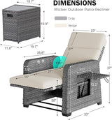 Restland Outdoor Recliner with Independent Adjustable Back & Footrest Wicker Patio Reclining Chair with Flip Table - Photo 2