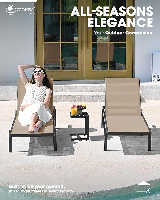 Ciokea Aluminum Chaise Lounge Chair Outdoor with Wheels - Photo 3