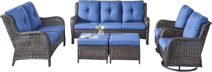 Rilyson Wicker Patio Furniture Set - 6 PC Rattan Outdoor Sectional Conversation Sets with 2 Rocking Swivel Chairs - Photo 1