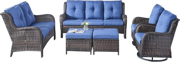Rilyson Wicker Patio Furniture Set - 6 PC Rattan Outdoor Sectional Conversation Sets with 2 Rocking Swivel Chairs - Photo 1