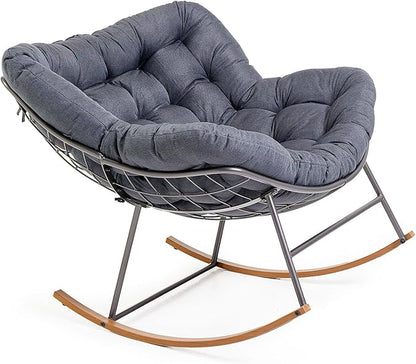 Oversized Outdoor Rocking Chair, Egg Patio Papasan Chair, Comfy Rocker Reading Lounge, for Porch, Garden, Bedroom, Living Room, Balcony, Indoor, Dark Gray