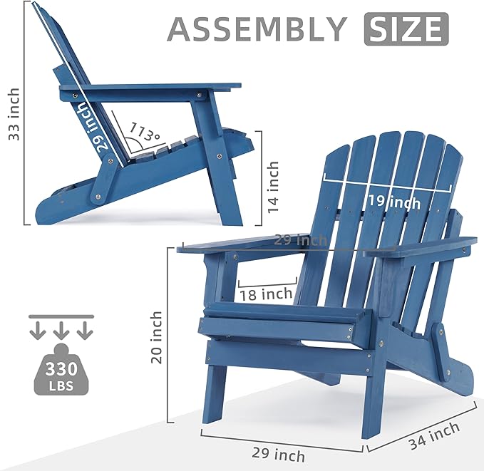Set of 2 Outdoor Wooden Adirondack Chair with Pre-Assembled BackRest & SeatBoard, Patio Chair for Garden Backyard Lawn Deck Pool Beach Firepit